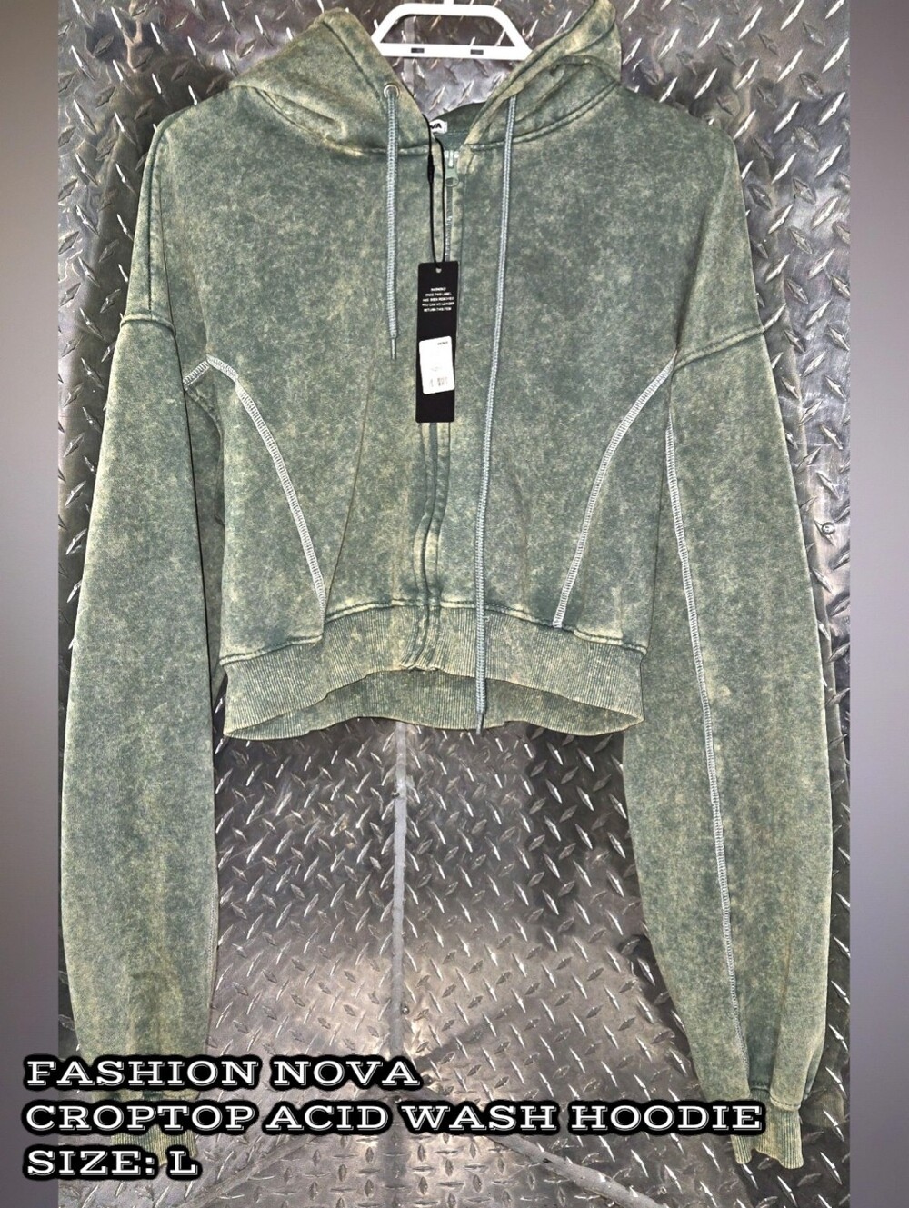 Fashion Nova Cropped Acid-Wash Hoodie
